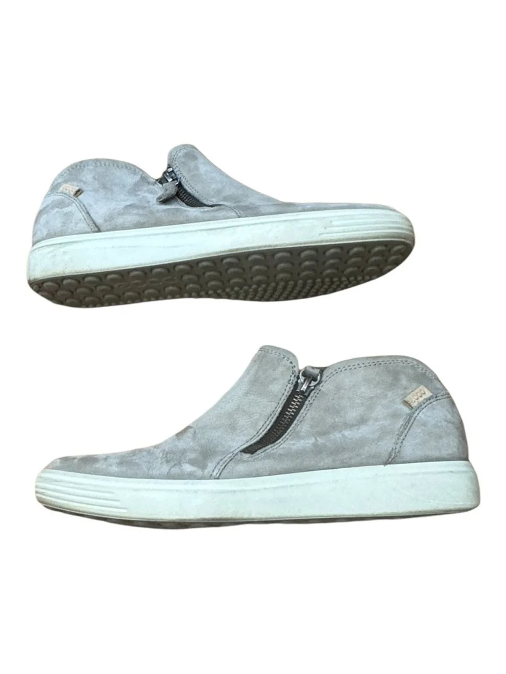 Ecco Women's Soft 7 Side Zip Bootie Sneaker Grey Taupe Nubuck Women’s Sz 8 EU 39